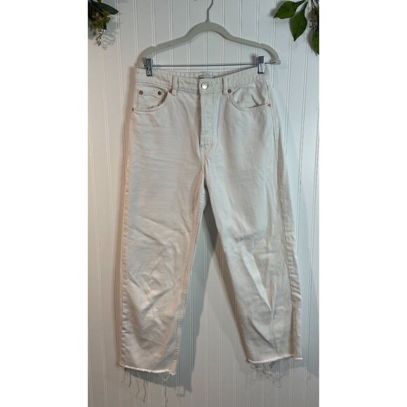 ZARA Women’s High Rise Straight Leg Button Fly Jeans White Size 10 US - Picture 1 of 13
